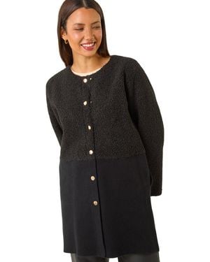 Roman Collarless Contrast Button Knit Jacket - Black