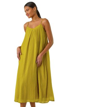 Roman Textured Pleat Midi Dress - Yellow