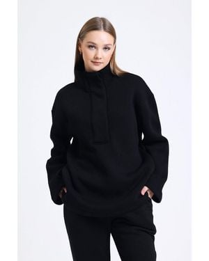 Hiccup Half Open Collar Oversized Sweatshirt With A Neck Detail - Blue