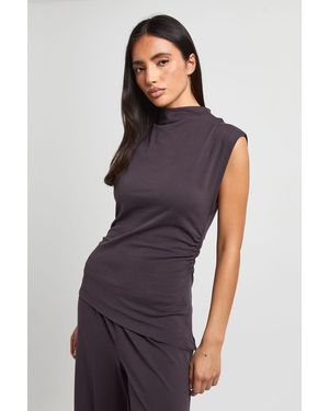 Boohoo Longline Asymetric Hem Ruched Waist Top - Blue