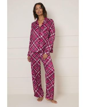 Oasis Long Sleeve Satin Printed Nightwear Set - Pink