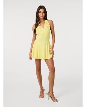 Pink Vanilla Slinky Halter Neck Dress - Yellow