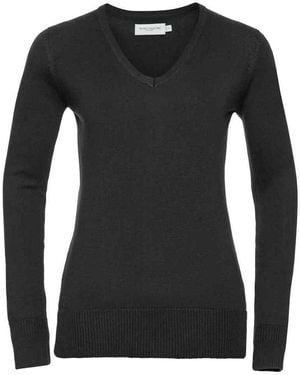 Russell Collection /Ladies Marl V Neck Sweatshirt - Black