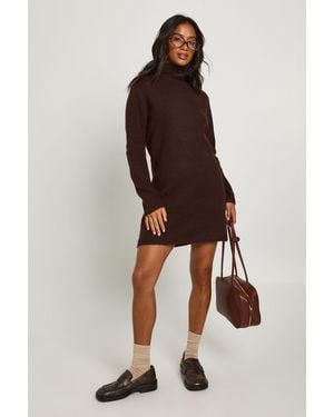 Boohoo Petite High Neck Super Soft Knitted Mini Dress - Brown