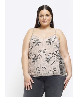 River Island Plus Pink Embellished Floral Cami Top - Natural