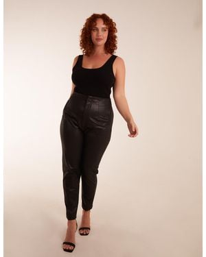 Blue Vanilla Curve Matte Faux Leather Tailored Trousers - Natural