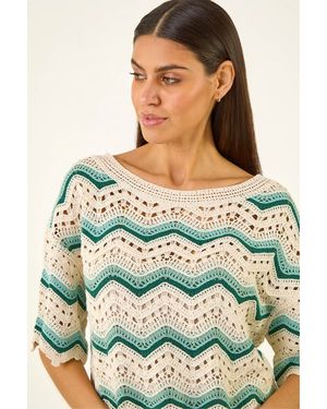 Roman Crochet Wave Knitted Top - Green