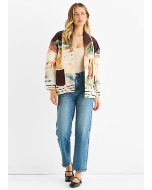 Gini London Water Print Lightweight Quilted Jacket - Blue