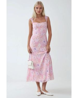 Hiccup Floral Maxi Dress With Heart Collar - Pink