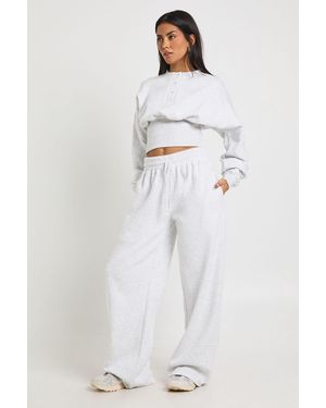 Boohoo Deep Hem Henley Sweatshirt Tracksuit - White