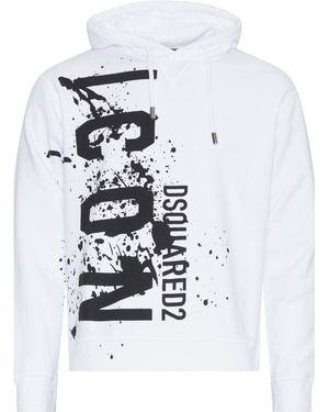DSquared² Cool Fit Icon Splash Logo Hoodie Cotton - White