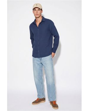 Bianco Lucci Oversized Textured Button-Front Shirt - Blue