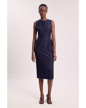 Karen Millen Petite Tailored Satin Keyhole Cut Out Midi Dress - Blue