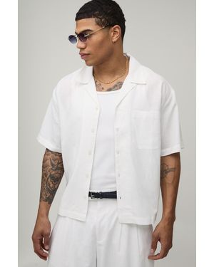 BoohooMAN Oversized Boxy Fit Short Sleeve Linen Blend Shirt - White