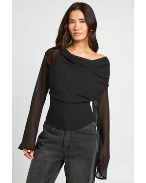 Boohoo Cowl Fitted Chiffon Blouse - Black