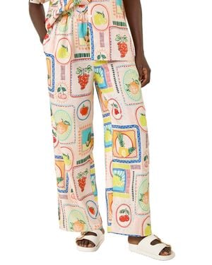 Roman Fruit Print Tie Waist Stretch Trouser - White