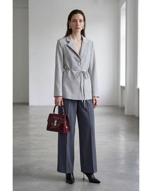 My Fashion Tie Detail Crepe Blazer Jacket - Grey