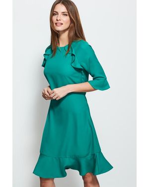 Sosandar Emerald Ruffle Trim Detail Shift Dress - Green