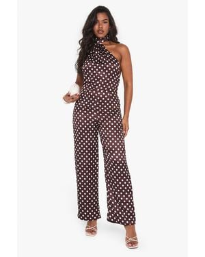 Boohoo Polka Dot Satin Scarf Detail Jumpsuit - Red