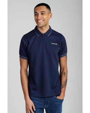 Firetrap Regular Fit Textured Zip Up Polo Shirt - Blue