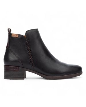 Pikolinos Leather Ankle Bootie Zip Heel Boots - Black