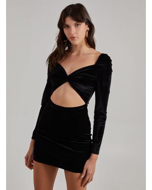 Pink Vanilla Velvet Twist Front Long Sleeve Dress - Black