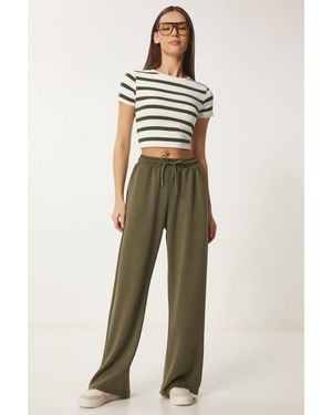 Happiness İstanbul Wide Leg Drawstring Waist Joggers - Natural