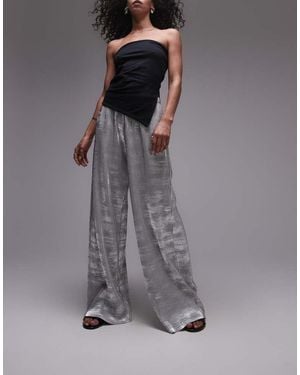TOPSHOP Foil Print Plisse Trouser - Grey