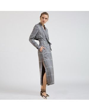 Smart & Joy Lange Tartan Jas - Grijs