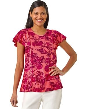 Roman Angel Frill Sleeve T-Shirt - Red