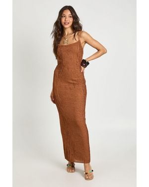 Boohoo Textured Crochet Strappy Cami Maxi Dress - Brown