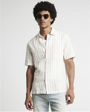 River Island Shirt Regular Fit Linen Blend Stripe - White