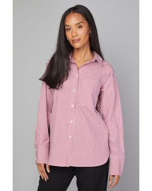 Wallis Stripe Pocket Side Tape Shirt - Pink