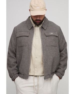 BoohooMAN Plus Check Boxy Regular Fit Harrington Jacket - Grey