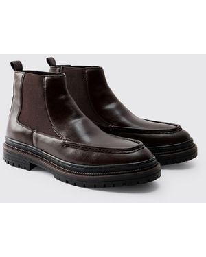 BoohooMAN Pu Apron Front Chelsea Boot - Black