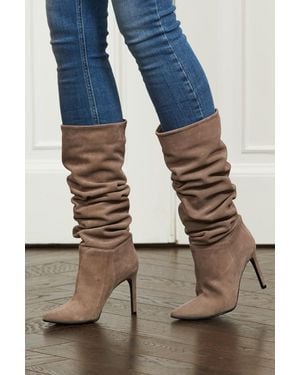 Sosandar Belle Suede Heeled Slouch High Leg Boot Leather - Blue