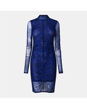HUGO Nikau High Neck Long Sleeve Knee Length Dress - Blue