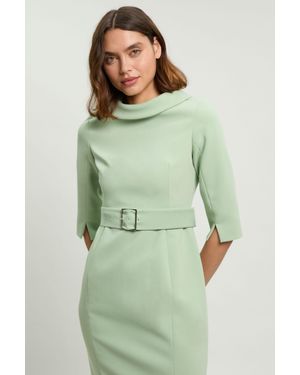 Karen Millen Petite Tailored Roll Neck Pencil Midi Dress - Green