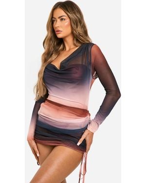 Boohoo Ombre Cowl Neck Beach Dress - Blue