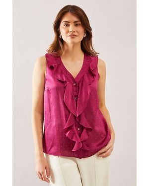 Wallis Hotfix Ruffle Sleeveless Blouse - Pink
