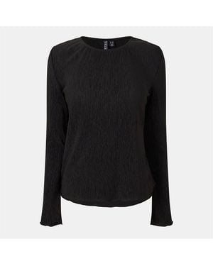 Pieces Relaxed Fit Short Sleeve Crew Neck Blouse - Black