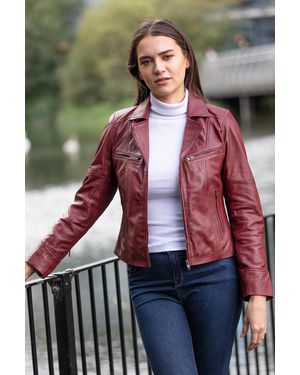 Ashwood Leather 'Eva' Biker Style Jacket Coat - Red