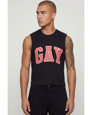 BoohooMAN Shrunken Boxy Gay Slogan Tank - Blue
