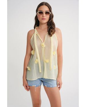 MixRay V-Neck Tie Closure Ruffle Blouse - Green