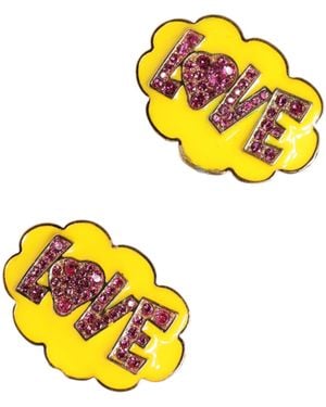 Dolce & Gabbana Gouden Messing Love Cartoon Crystal Clip-on Sieraden Oorbellen - Geel