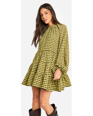Boohoo Textured Check Smock Dress - Yellow