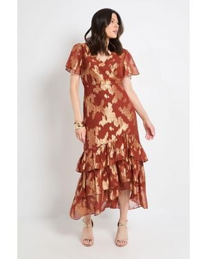 Wallis Metallic Ruffle Hem Midi Dress - Red