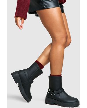 Boohoo Chunky Calf High Biker Boots - Black