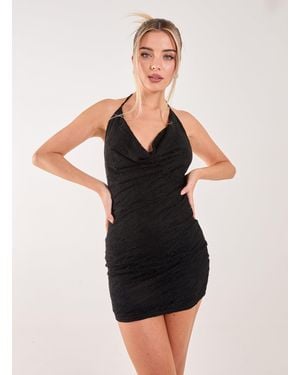 Pink Vanilla Cowl Neck Lace Mini Dress - Black