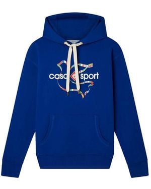 CASABLANCA Drapeau De Collombes Printed Hoodie Cotton - Blue